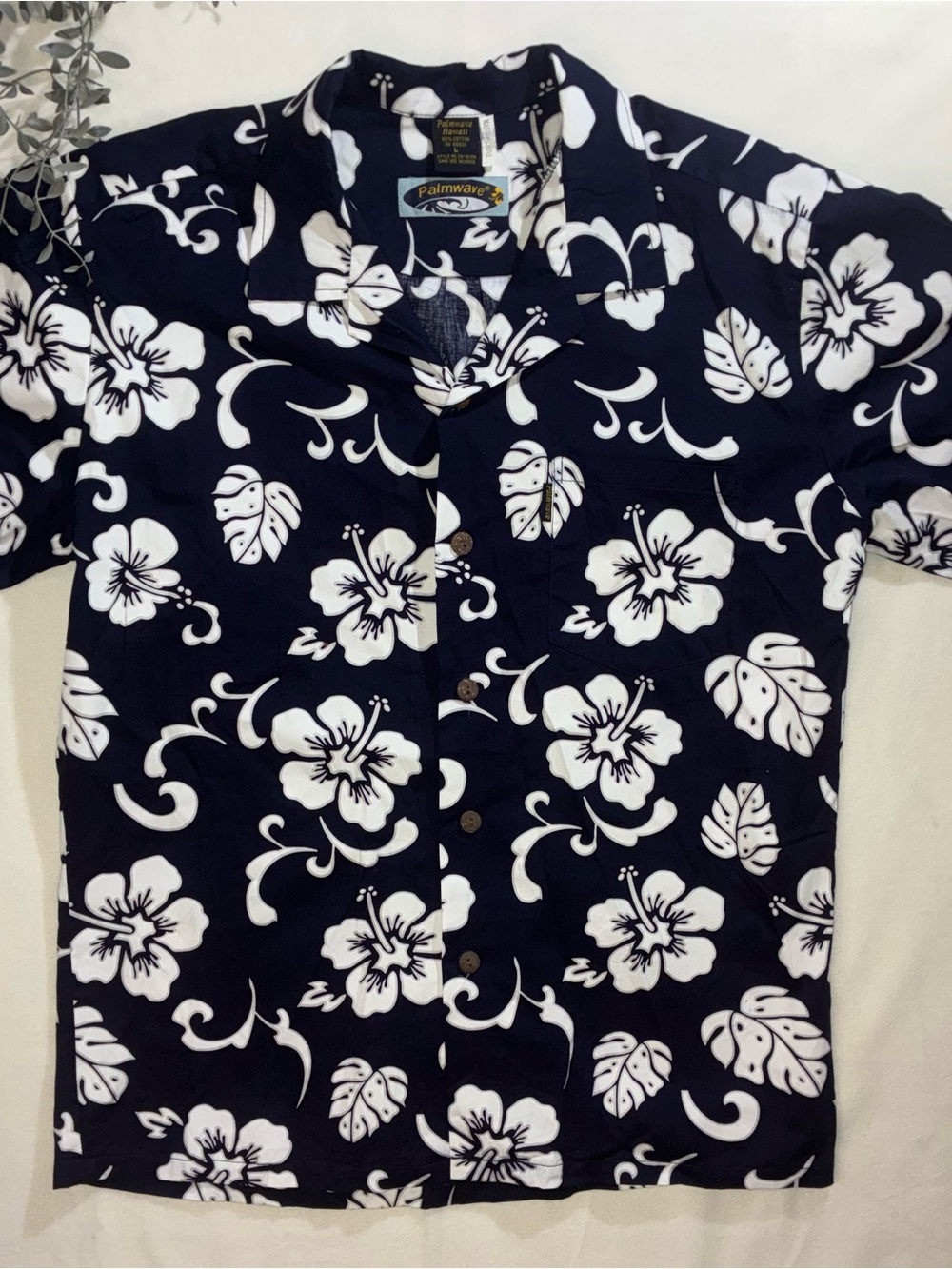 Palmwave Navy & White Floral Hawaiian Button-Down Shirt
